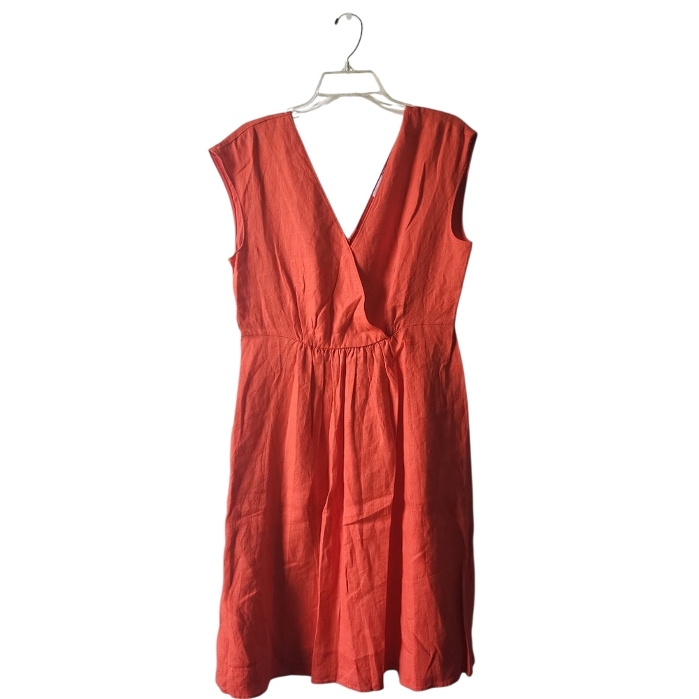 Reserved Deep V-Neck Red Linen Midi Dress